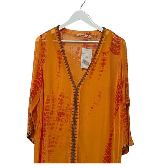 Soft Surroundings Womens Medium Popover Kaftan Slip Dress 2Pc Sheer Orange NWT - Picture 5 of 11